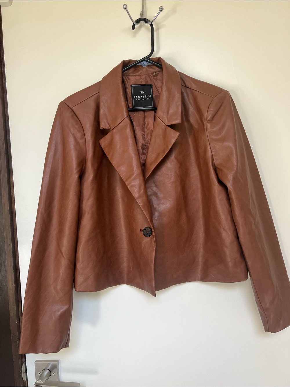 bagatelle Women's Chestnut Brown Single-Button Leather Jacket